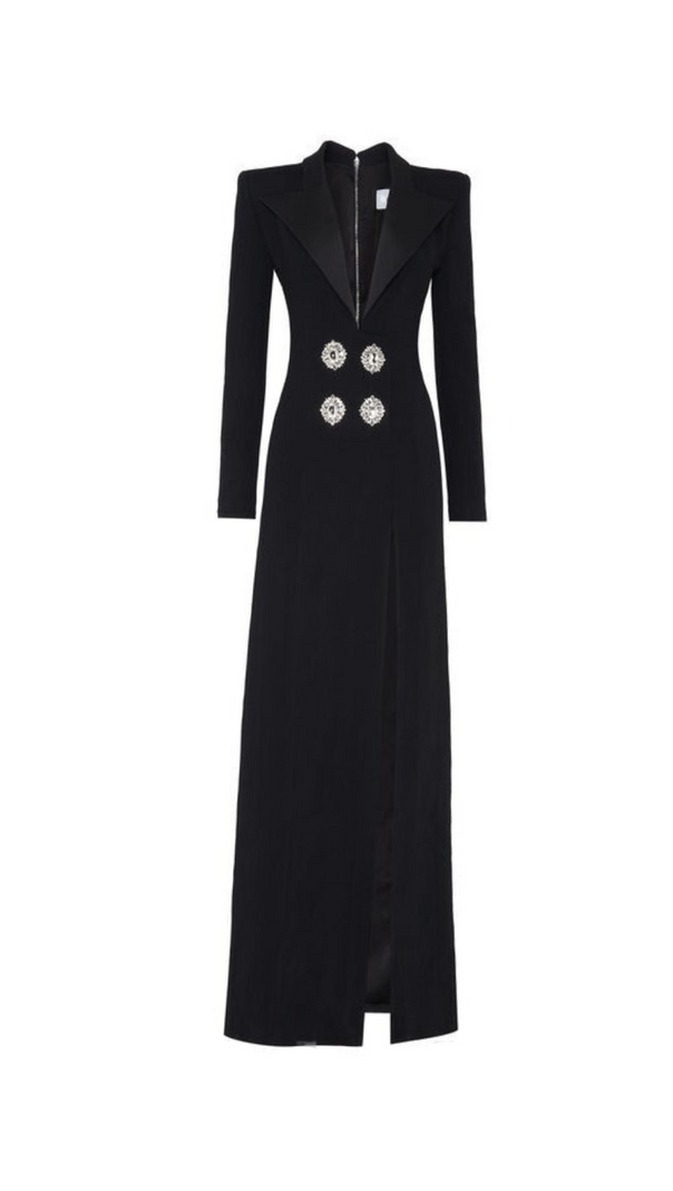 AIIZIE MELISSA V NECK LONG BLAZER DRESS IN BLACK - product image