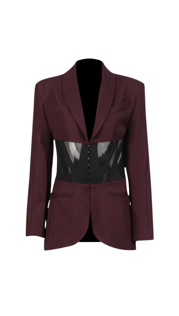 AIIZIE KAMRYN PANELED MESH BLAZER IN WINE - product image