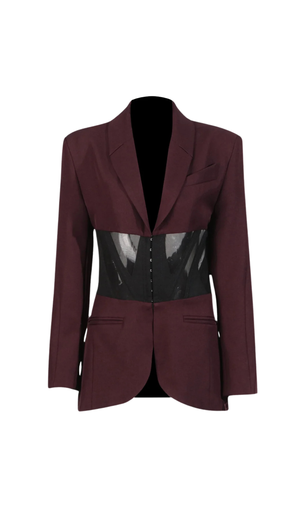 KAMRYN PANELED MESH BLAZER IN WINE