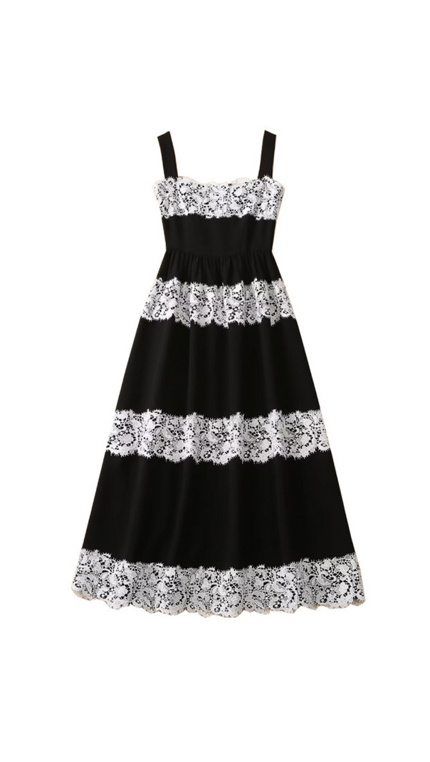 AIIZIE AFRA BLACK LACE STRIPES MIDI STRAP MIDI DRESS - product image