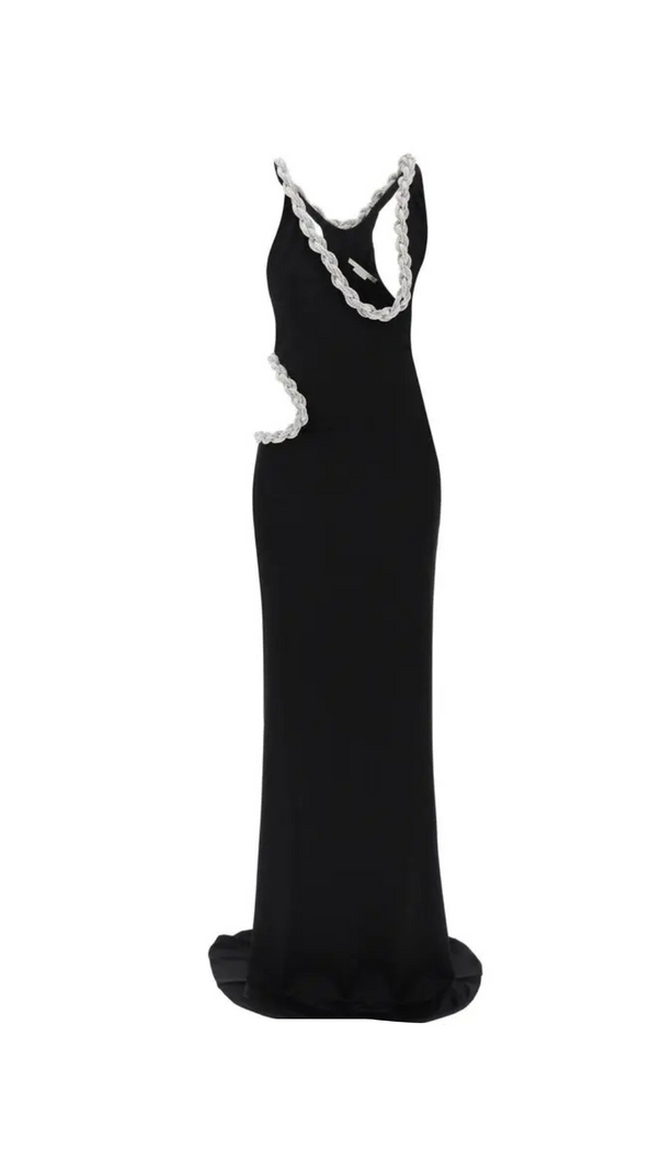 AIIZIE CRYSTAL BRAIDED ROPE CUT-OUT MAXI DRESS IN BLACK - product image