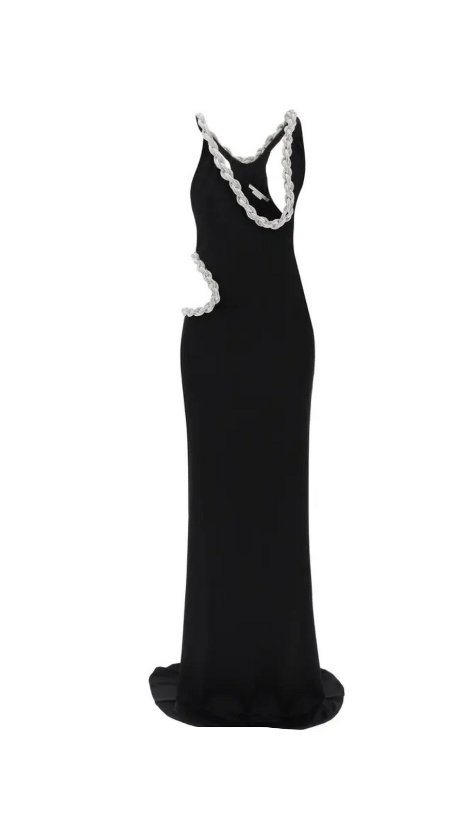 CRYSTAL BRAIDED ROPE CUT-OUT MAXI DRESS IN BLACK