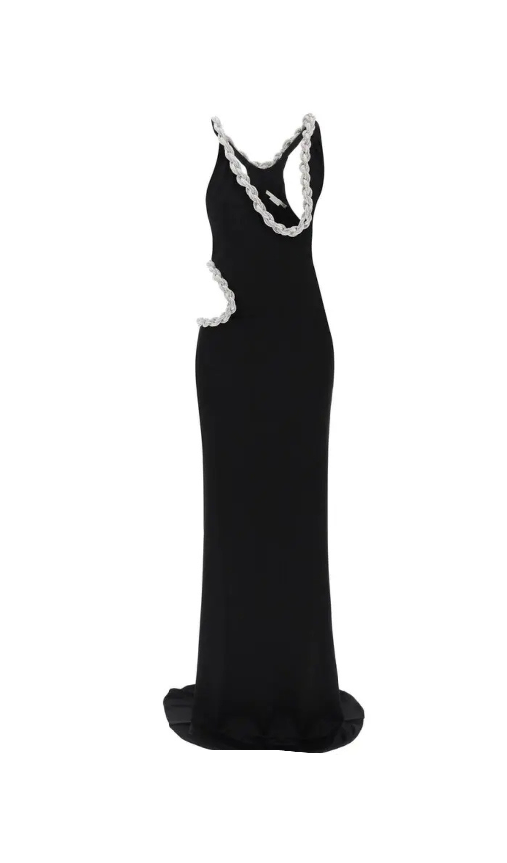 CRYSTAL BRAIDED ROPE CUT-OUT MAXI DRESS IN BLACK