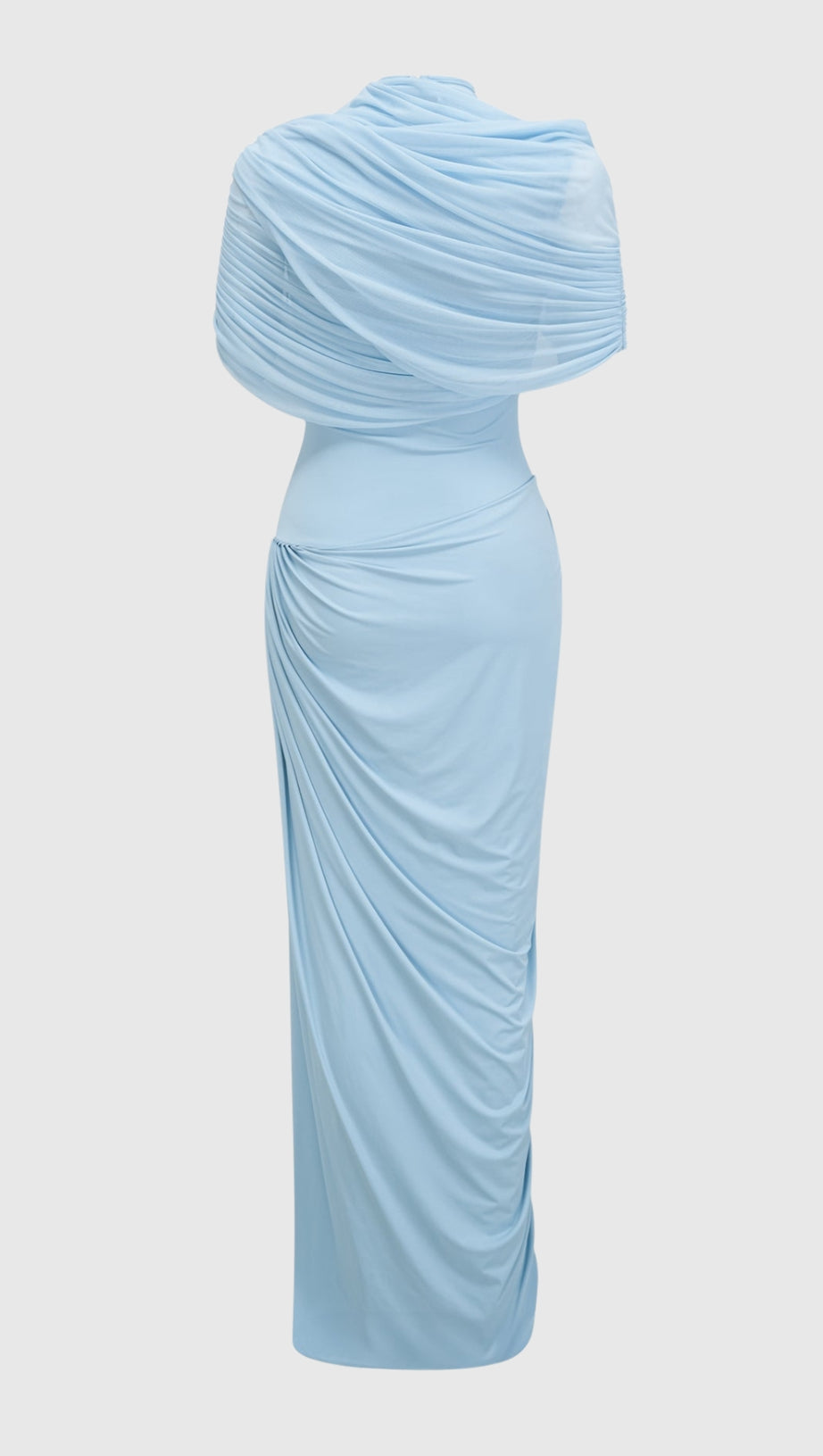 AAKIFA ASYMMETRIC DRAPED MAXI DRESS IN BABY BLUE