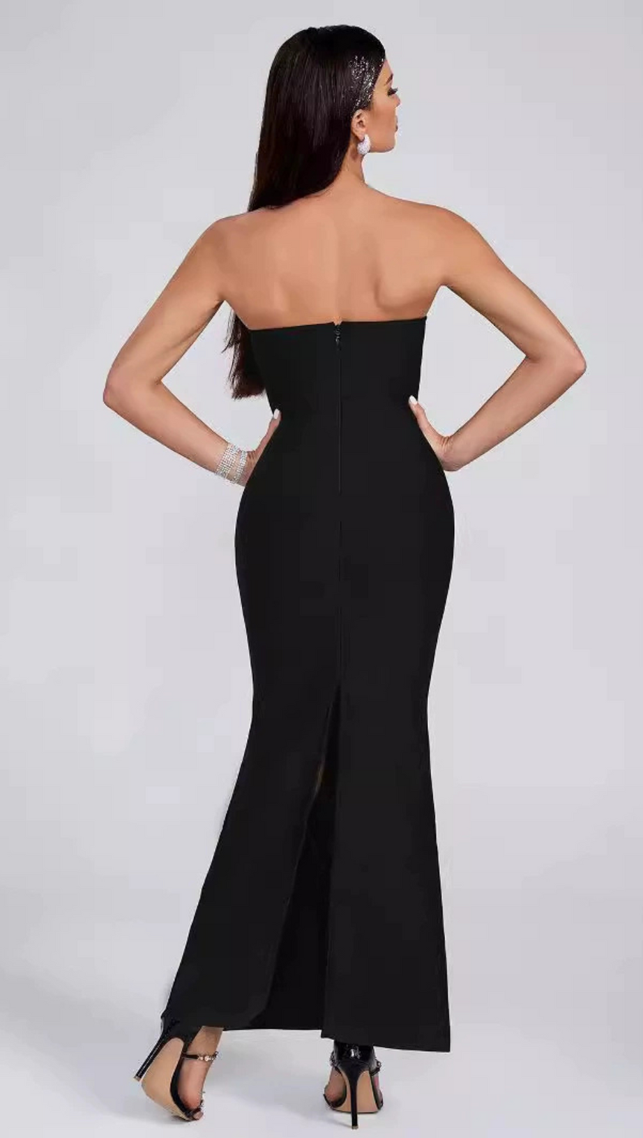 DIAMANTE EMBELLISHED CREPE BLACK GOWN