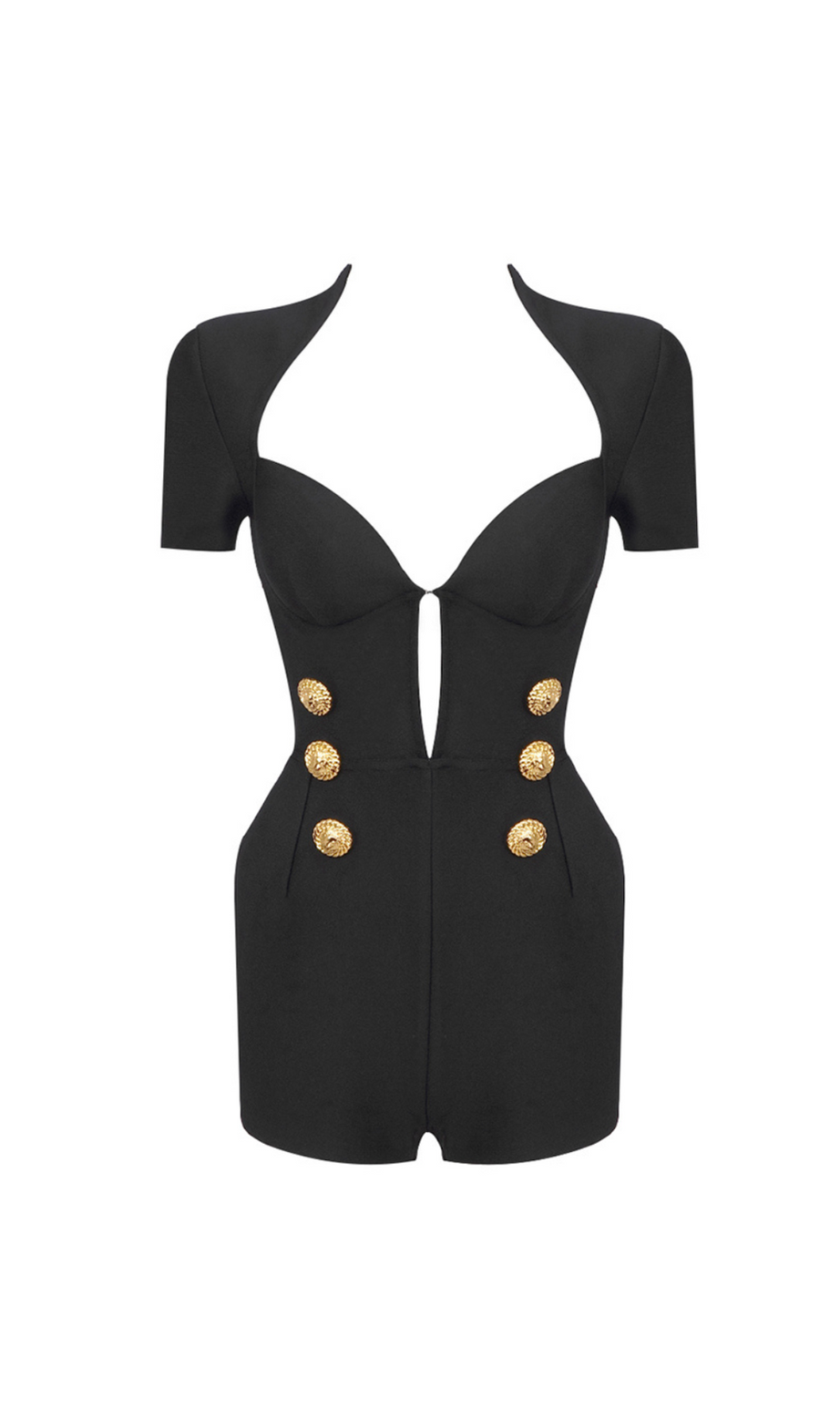 BLANCHE V NECK BANDAGE BUTTONED PLAYSUITS IN BLACK