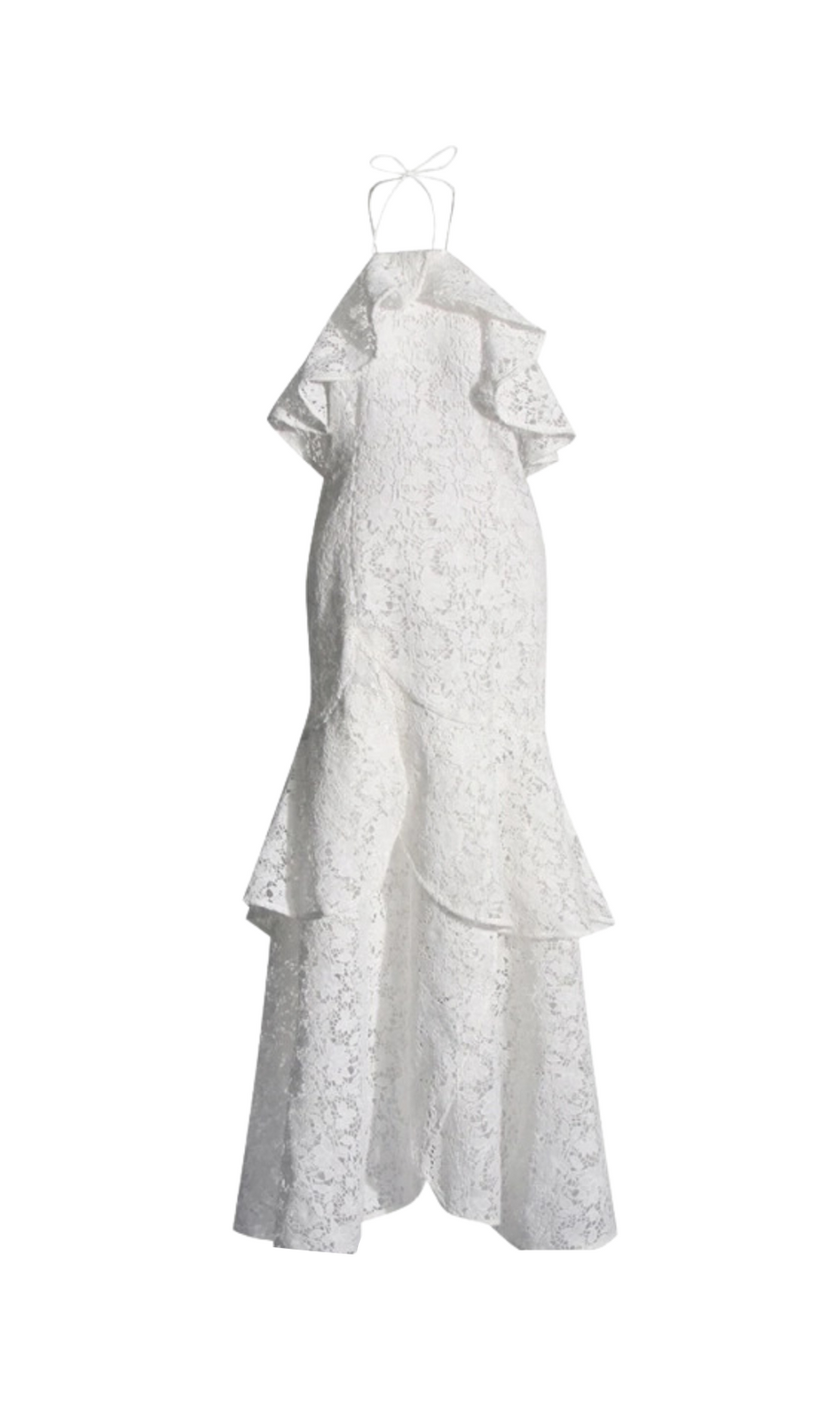 ABITO CON VOLANT IN PIZZO GUIPURE LYNN GARDENIA BIANCO