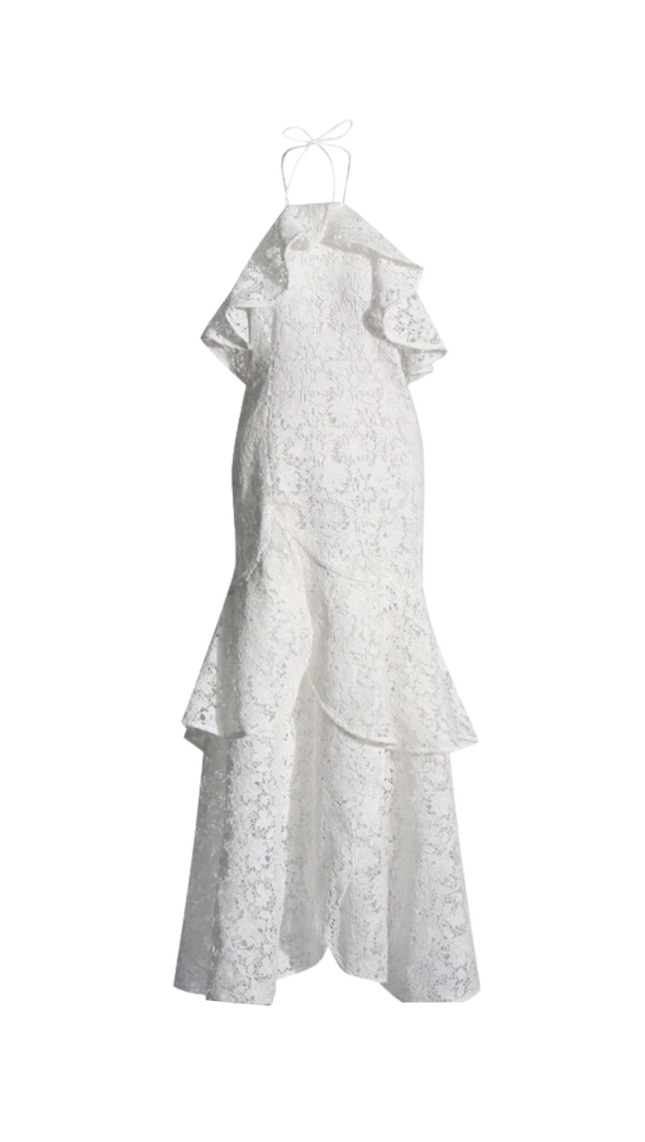 LYNN GARDENIA GUIPURE-SPITZENKLEID MIT RÜSCHEN IN WEISS