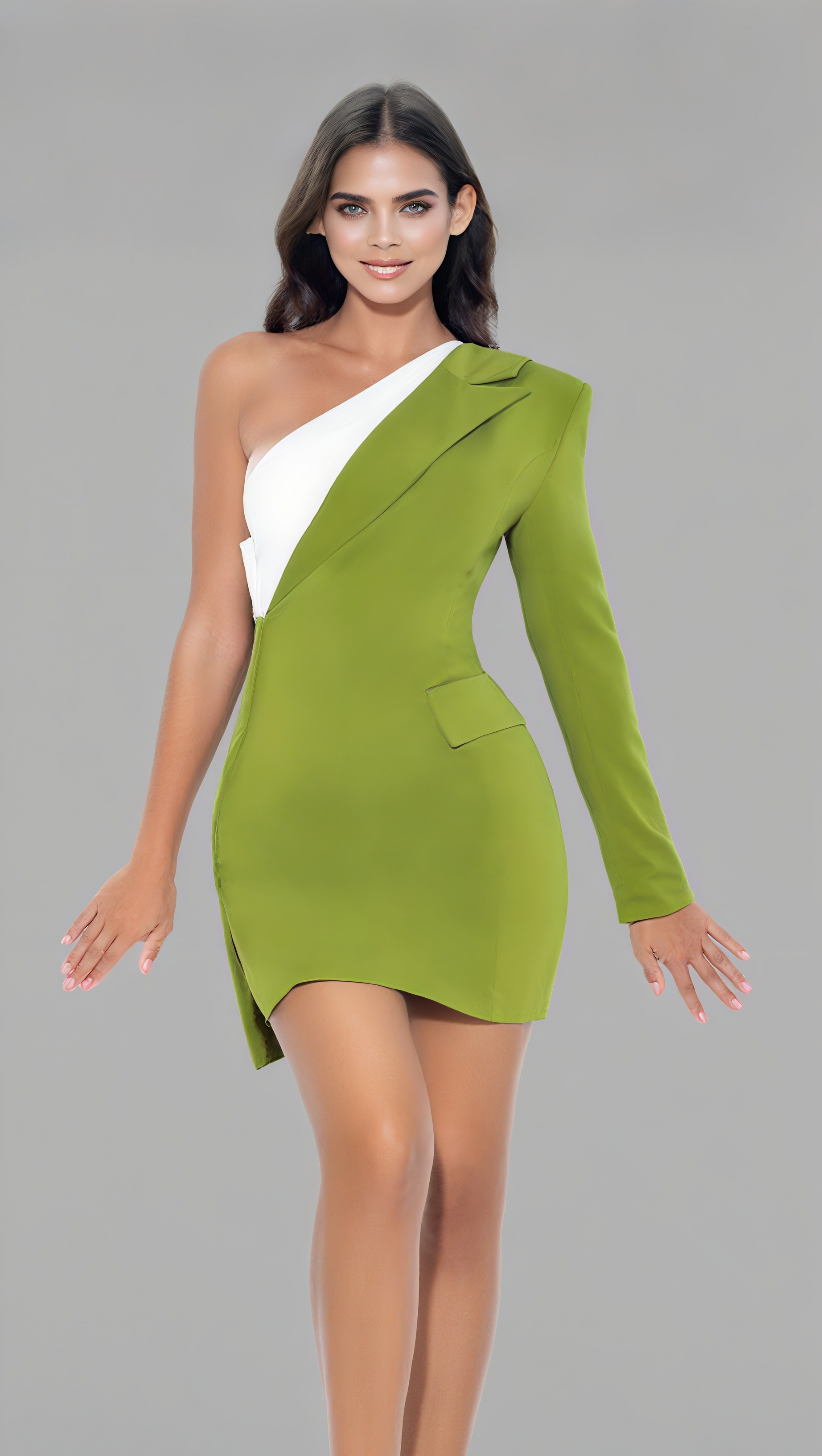 OLIVE ONE SLEEVE BLAZER MINI DRESS