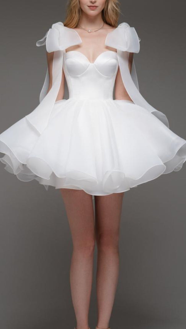 AIIZIE WHITE BOW SHOULDER MINI DRESS - product image