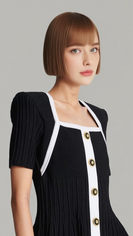 TWO-TONE A-LINE KNIT DRESS