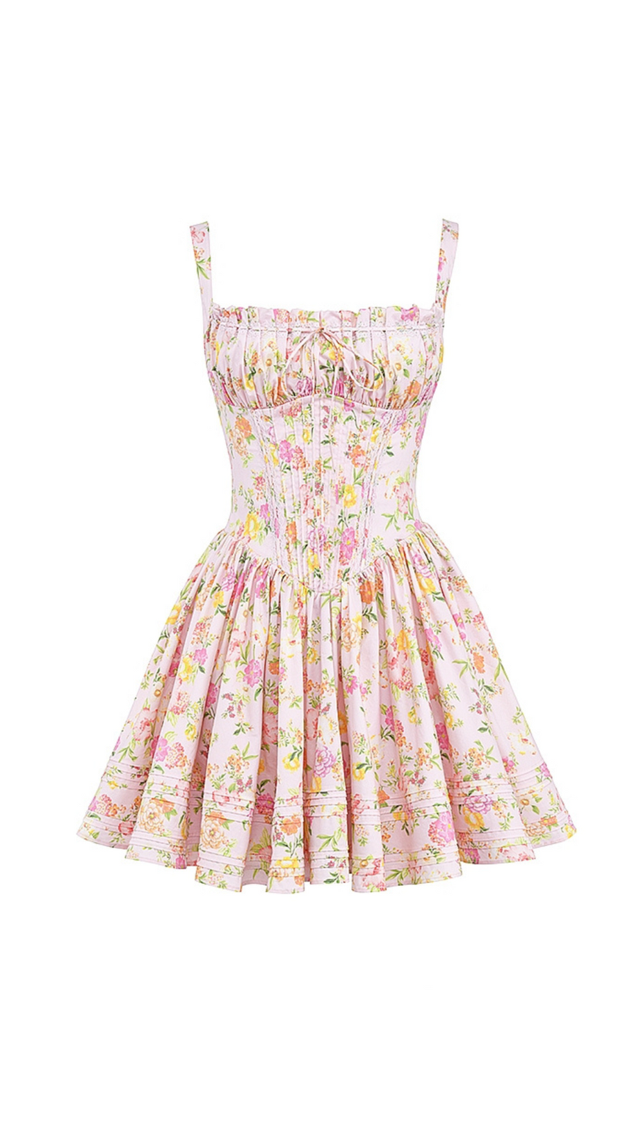 Rosa Minikleid aus Baumwolle mit Wiesen-Print
