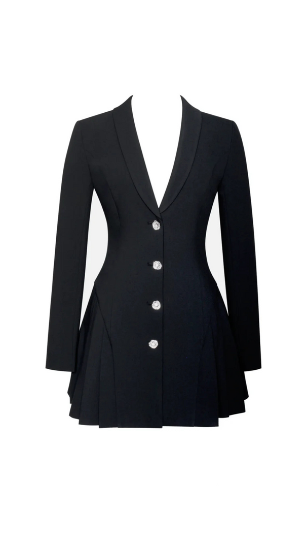AIIZIE BEULAH PLEATE BLAZER MINI DRESS IN BLACK - product image