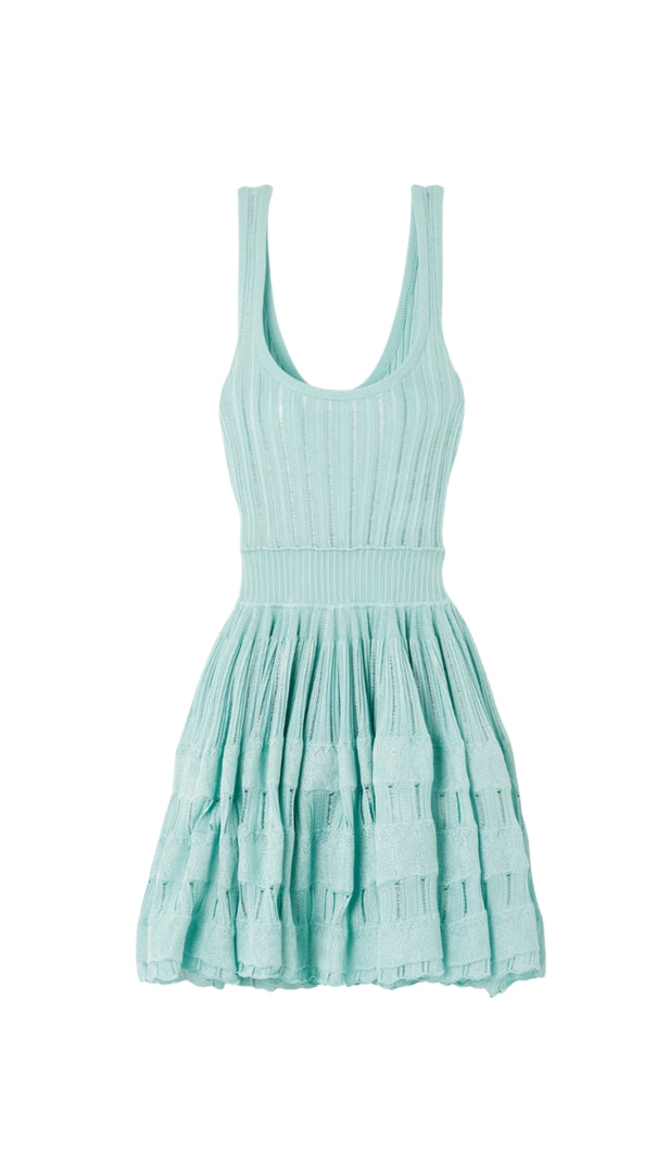 AIIZIE ARCHETYPES RIBBED POINTELLE-KNIT MINI DRESS IN GREEN - product image