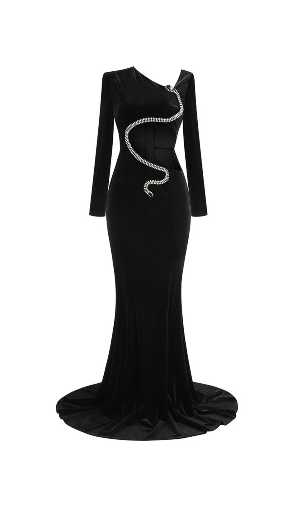Bodenlanges Kleid mit Strassverzierung in Schwarz