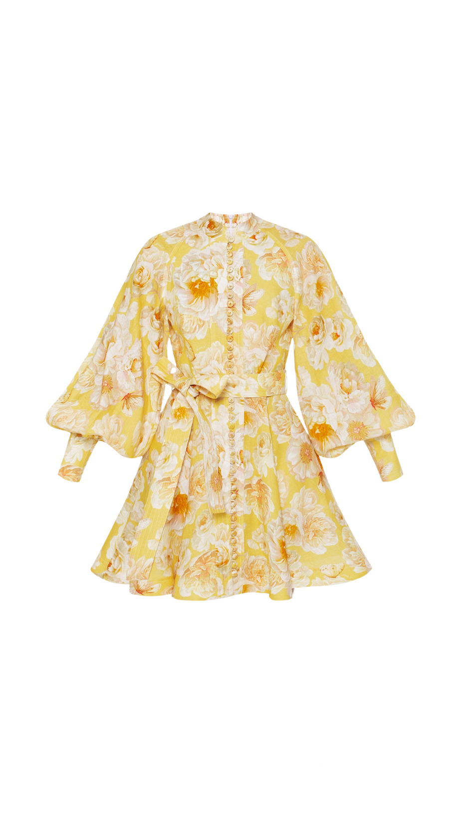 MONICA LANTERN SLEEVE FLORAL PRINT YELLOW MINI DRESS