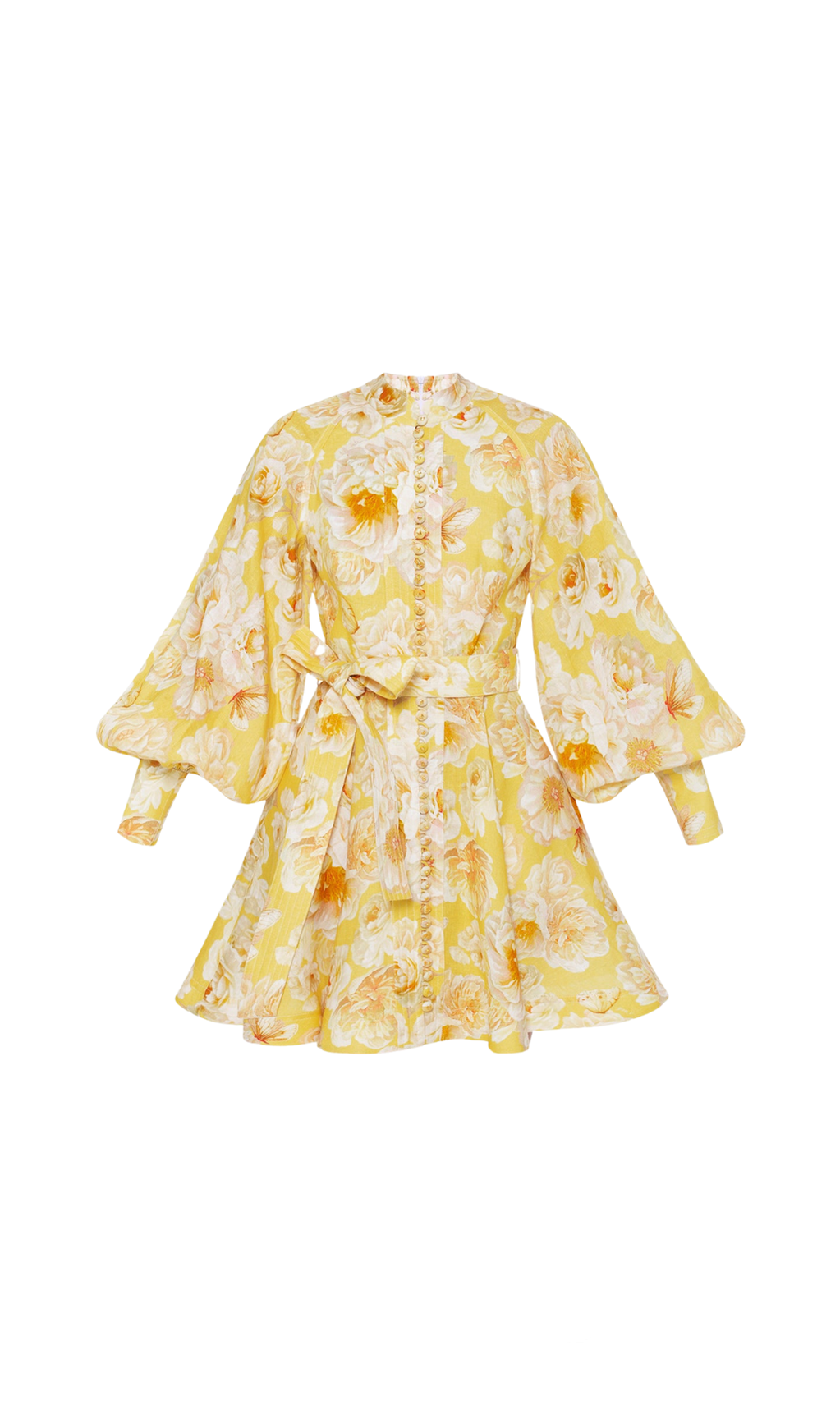 MONICA LANTERN SLEEVE FLORAL PRINT YELLOW MINI DRESS