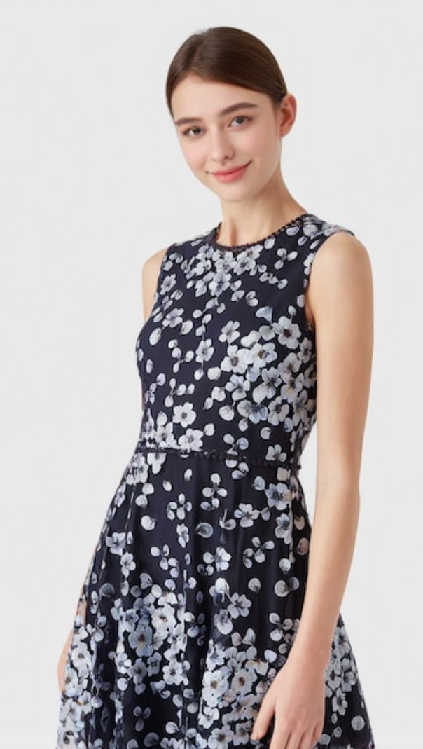 AIIZIE LILITH FLORAL MIDI DRESS IN NAVY - product image