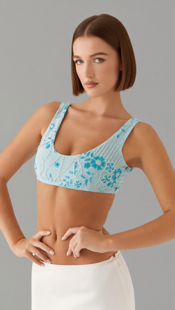 AIIZIE MERCER SEQUIN BRALETTE - BLUE - product image