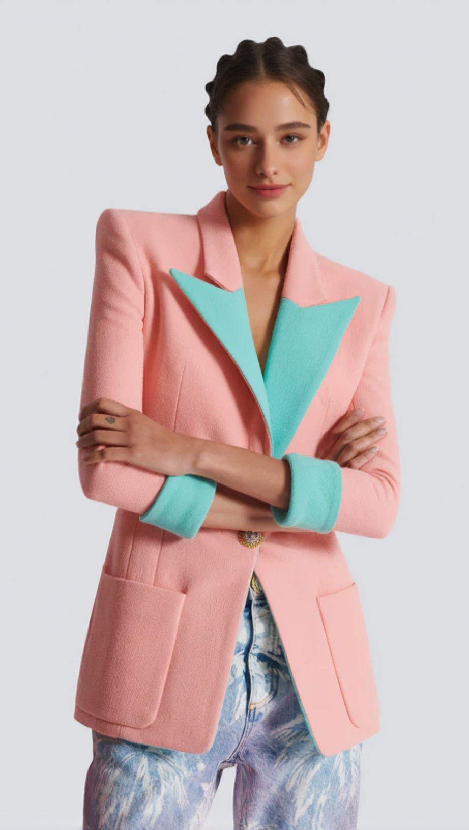 GIACCA BICOLORE IN CRÊPE DOPPIO A 1 BOTTONE