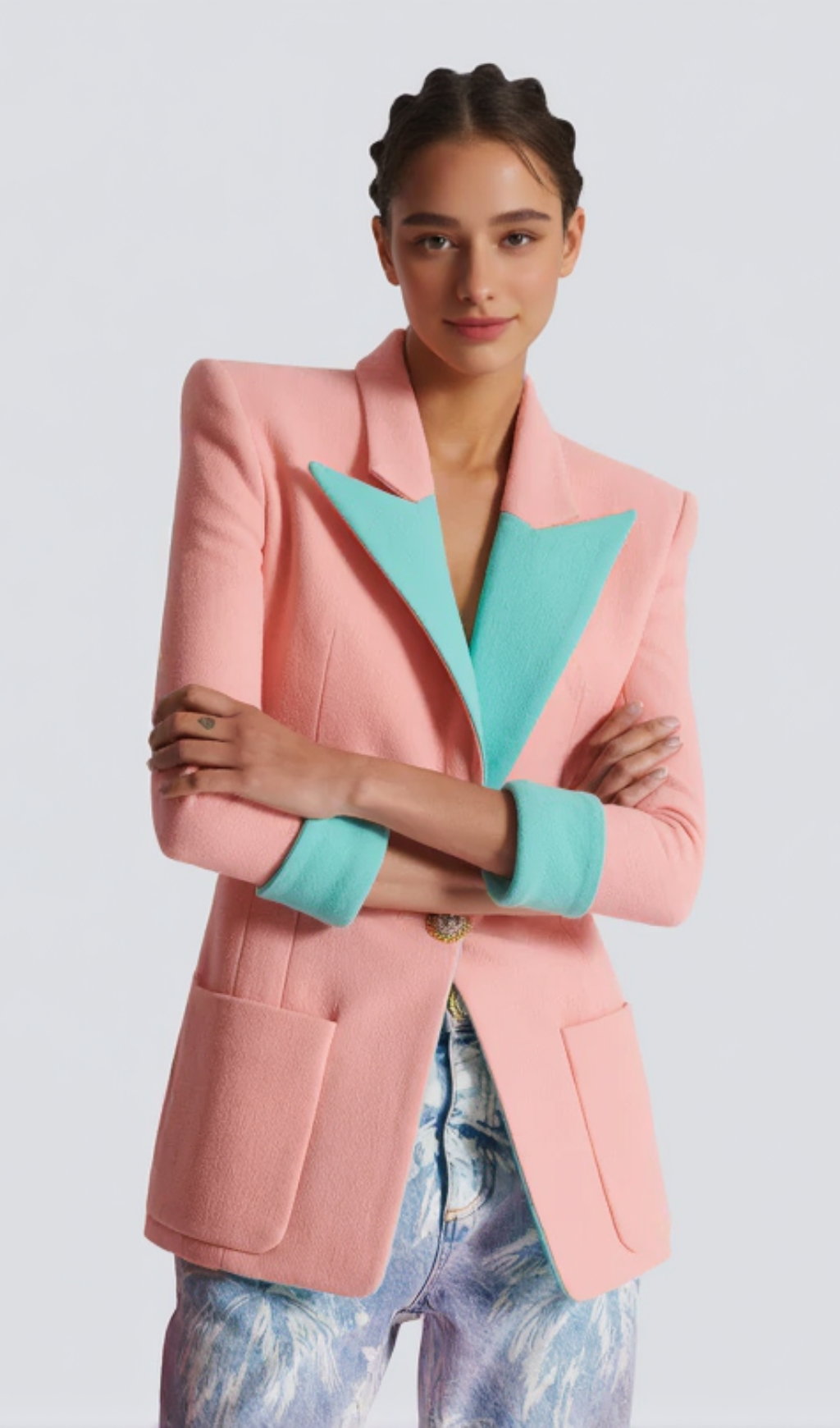 1-button double crepe two-tone jacket