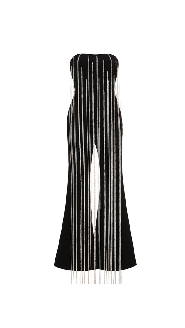 AIIZIE EVELYN CRYSTAL CHAIN DETAIL STRAPLESS BLACK JUMPSUIT - product image