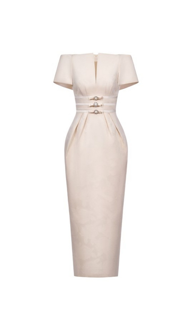 AIIZIE V-CUT NECKLINE MAXI DRESS IN BEIGE - product image