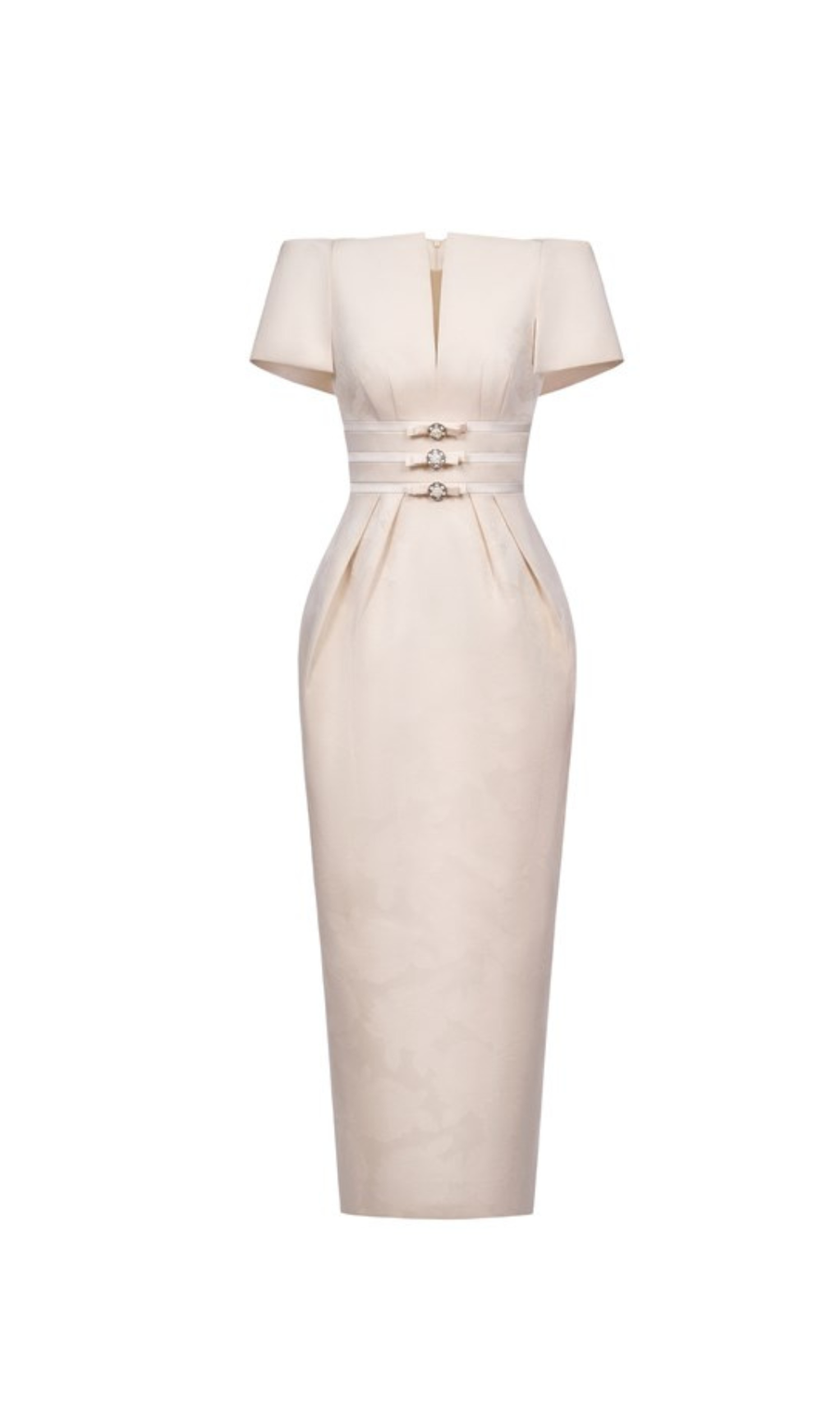 V-CUT NECKLINE MAXI DRESS IN BEIGE