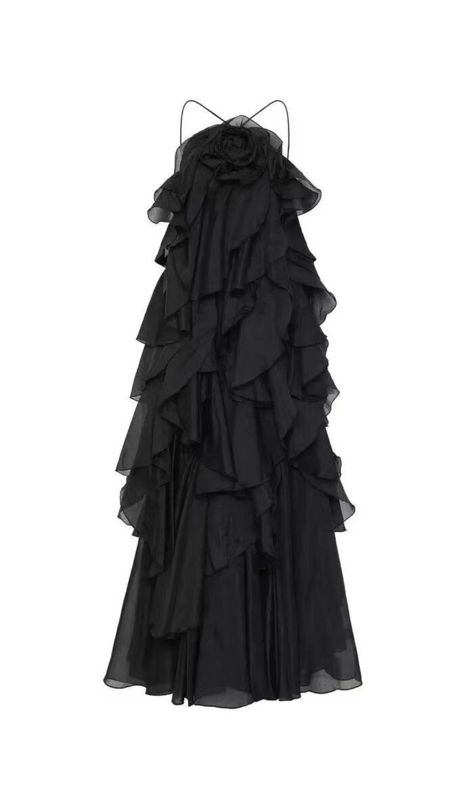 Neckholder-Maxikleid mit Volant in Schwarz