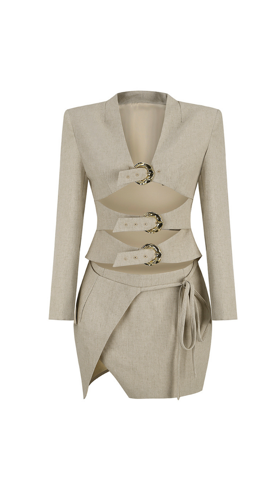 ALTHEA BEIGE CUT OUT BLAZER WITH METAL BUTTON