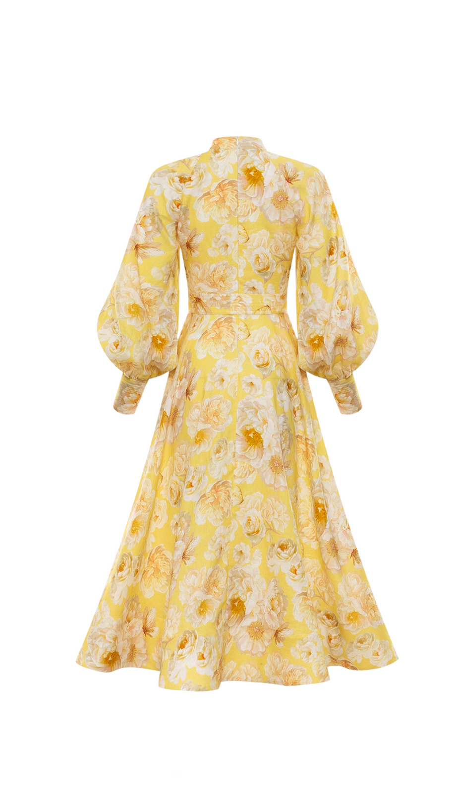 SIGRID GELBES MIDIKLEID MIT BUTTERCUP-JASMIN-LATERNENÄRMELN