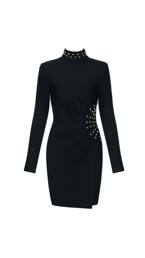 AIIZIE METAL EMBELLISHED PLEATED BLACK MINI DRESS - product image