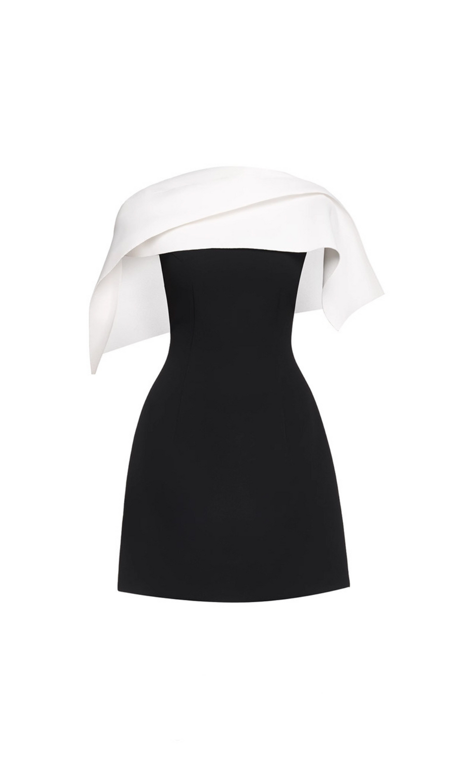 Schwarzes A-Linien-Minikleid mit asymmetrischer Schulterfalte