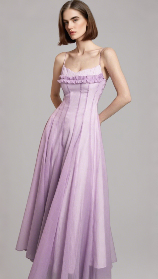 AIIZIE SIMONA CHIFFON CHEST WRAP MAXI DRESS IN PURPLE - product image