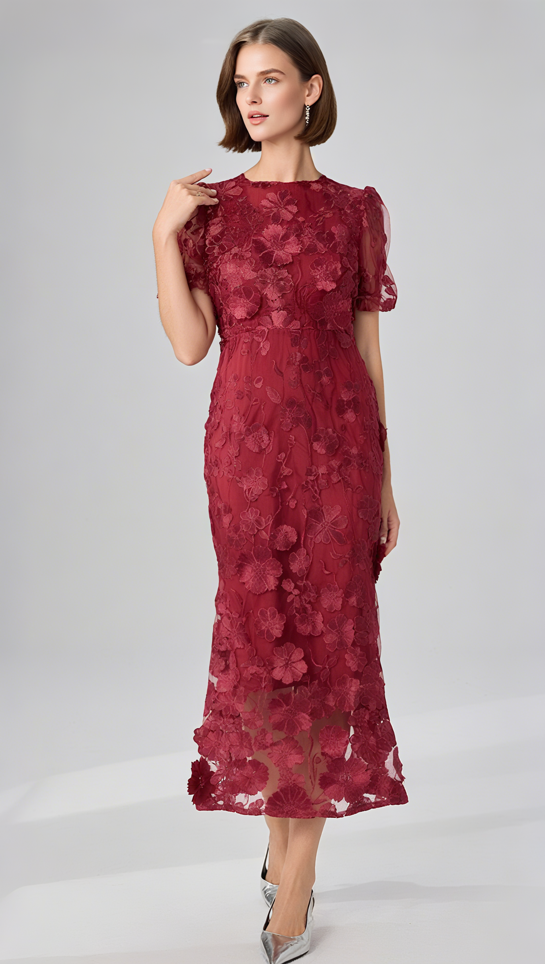 FLOWER MESH MAXI DRESS IN RED
