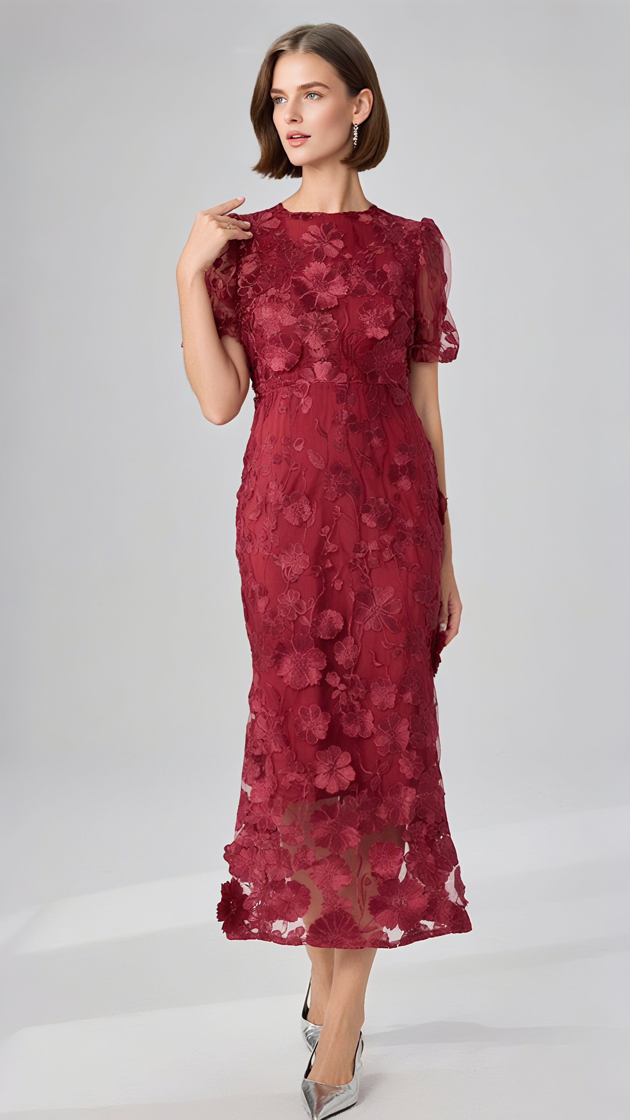 FLOWER MESH MAXI DRESS IN RED
