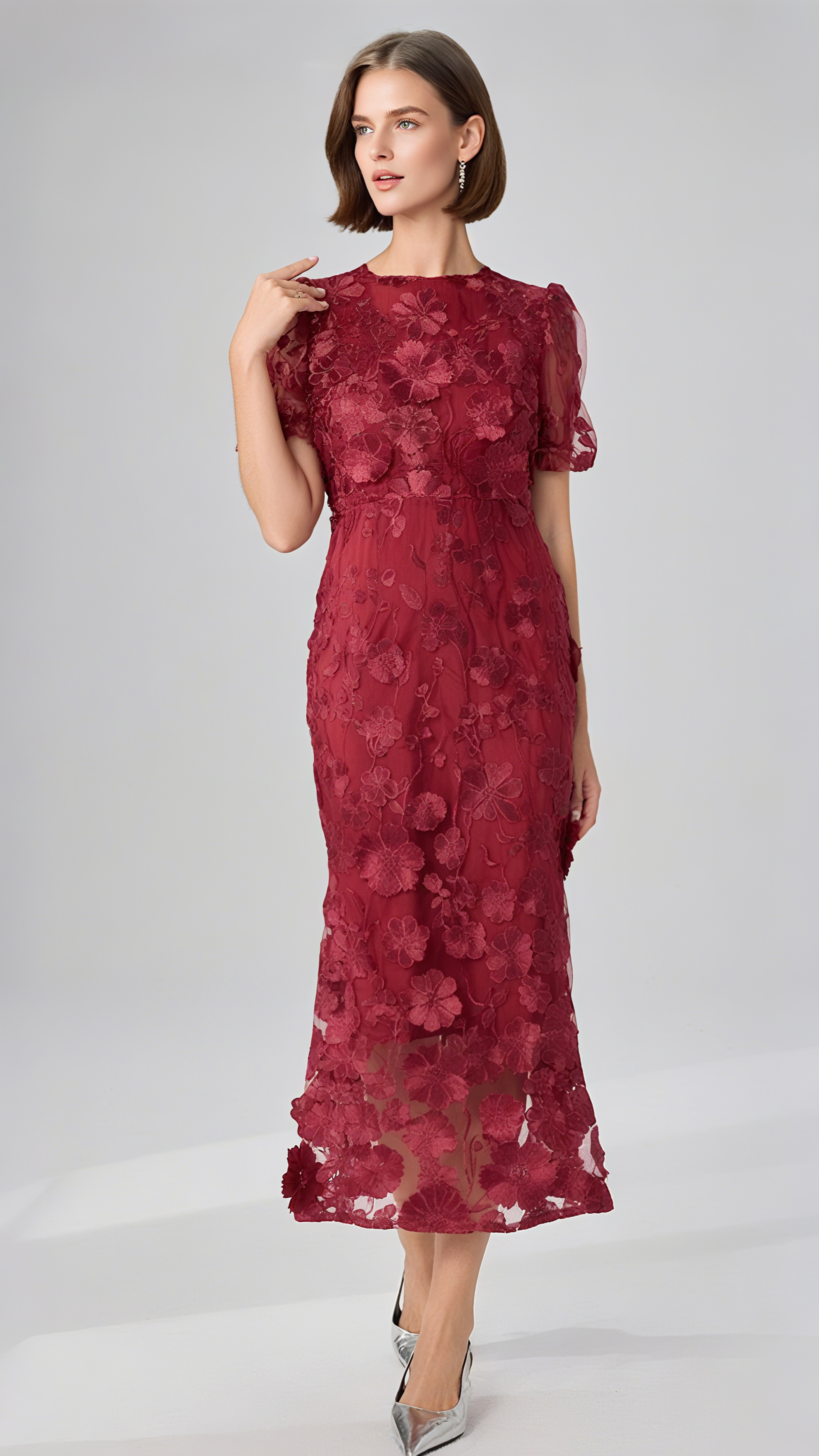FLOWER MESH MAXI DRESS IN RED