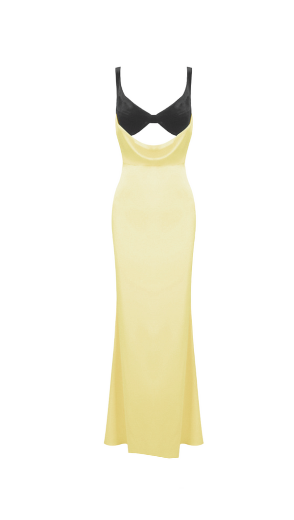 AIIZIE VELVET BUSTIER MAXI DRESS IN BLACK YELLOW - product image