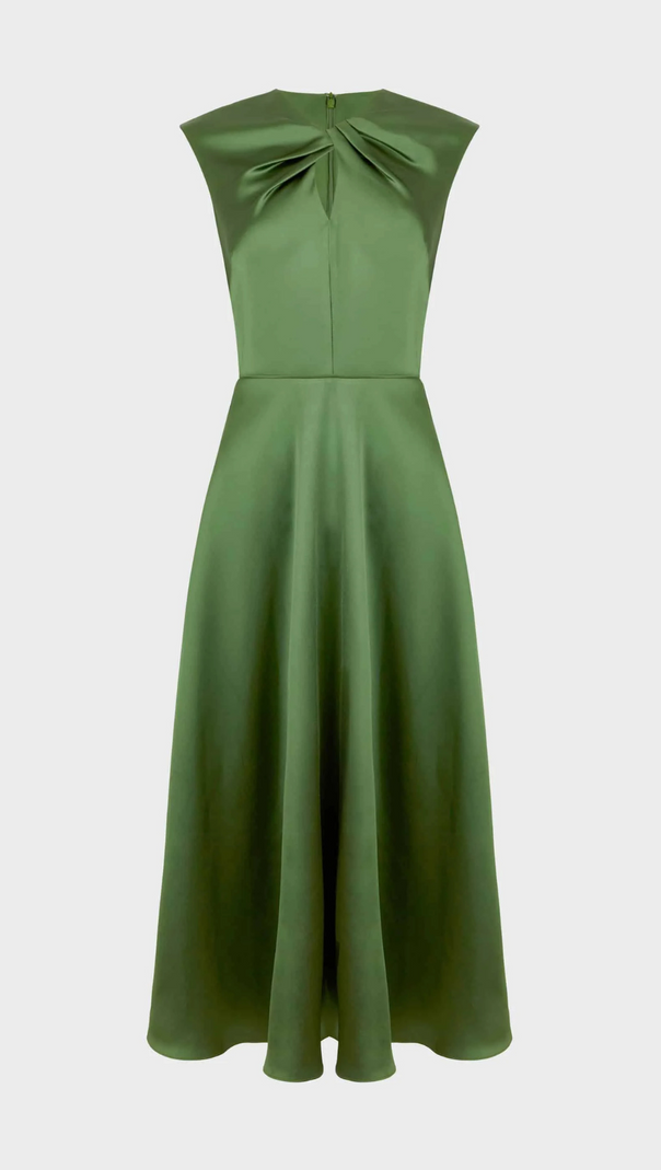 AIIZIE TWIST NECK SATIN MIDI DRESS IN GREEN - product image