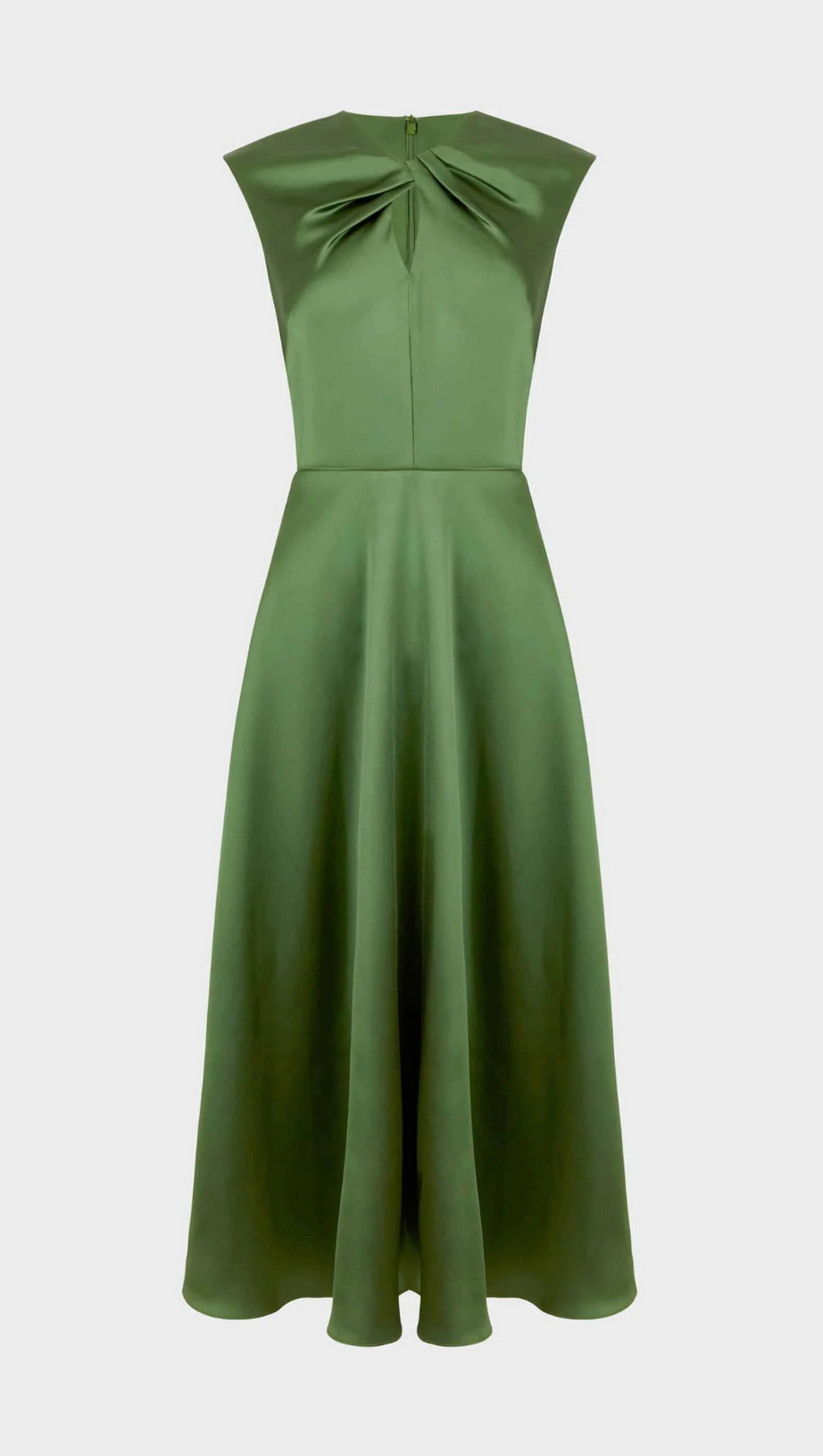 TWIST NECK SATIN MIDI DRESS IN GREEN