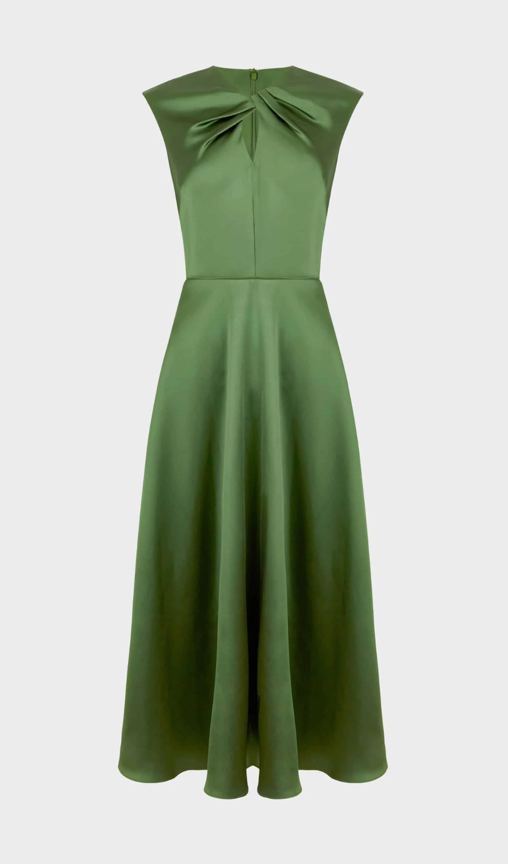 ABITO MIDI IN RASO CON SCOLLO A TORSIONE VERDE