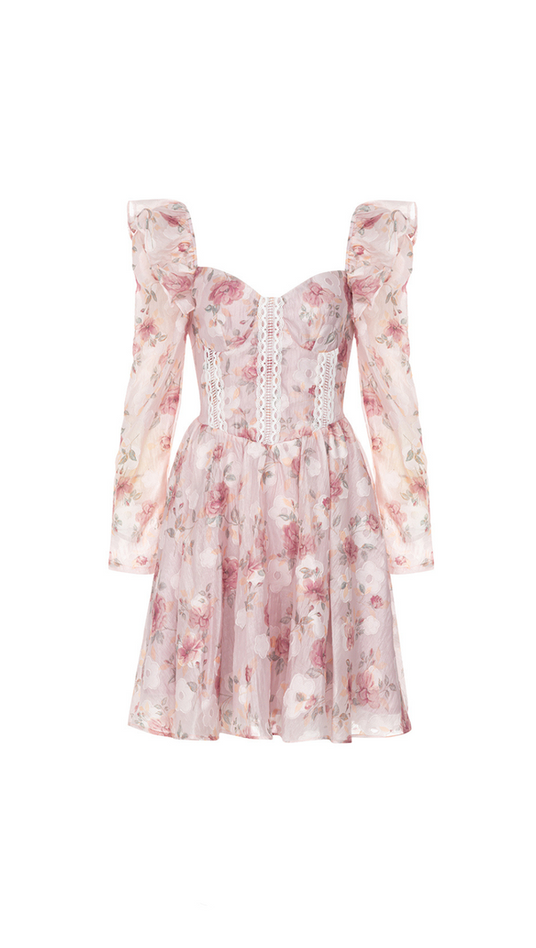 AIIZIE BROOK FLORAL RUCHED MINI DRESS IN PINK - product image