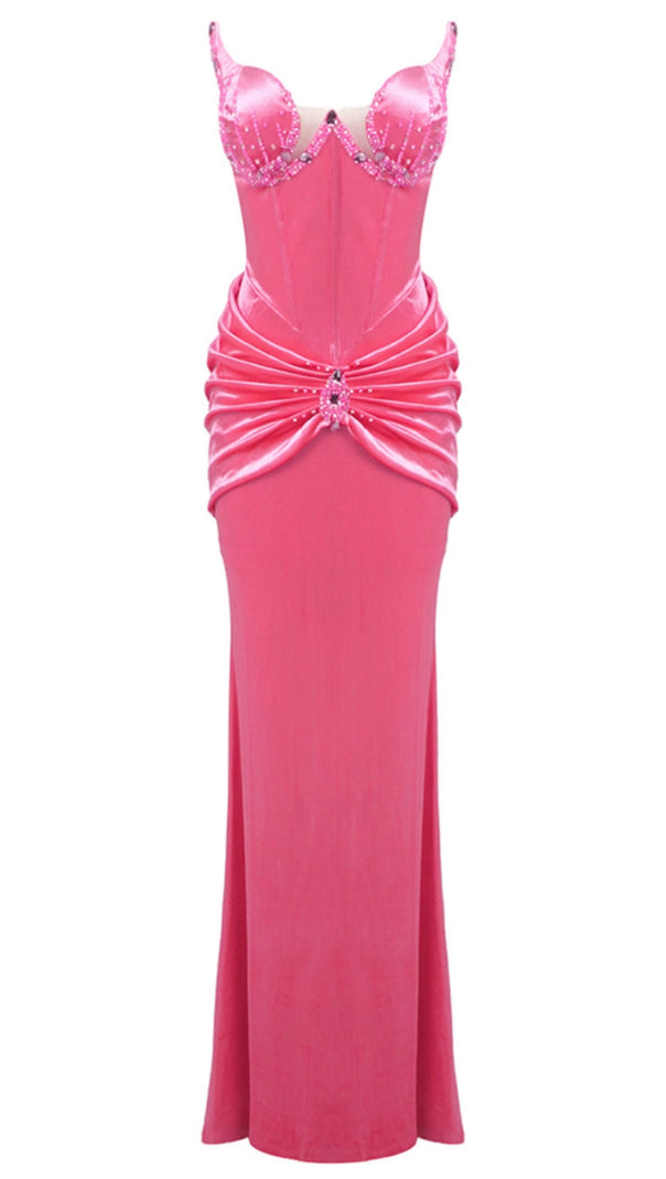 AIIZIE STRAPLESS CRYSTAL BUSTIER DRAPED MAXI DRESS PINK - product image