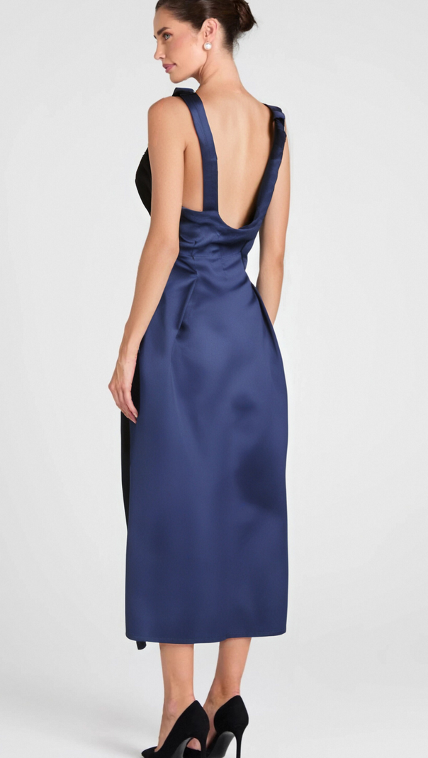 AIIZIE CHANTALE BLUE TWIST-DETAIL SATIN MIDI DRESS - product image