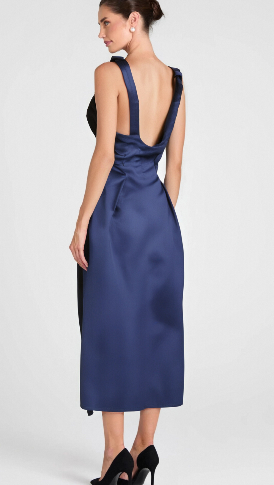 CHANTALE BLUE TWIST-DETAIL SATIN MIDI DRESS