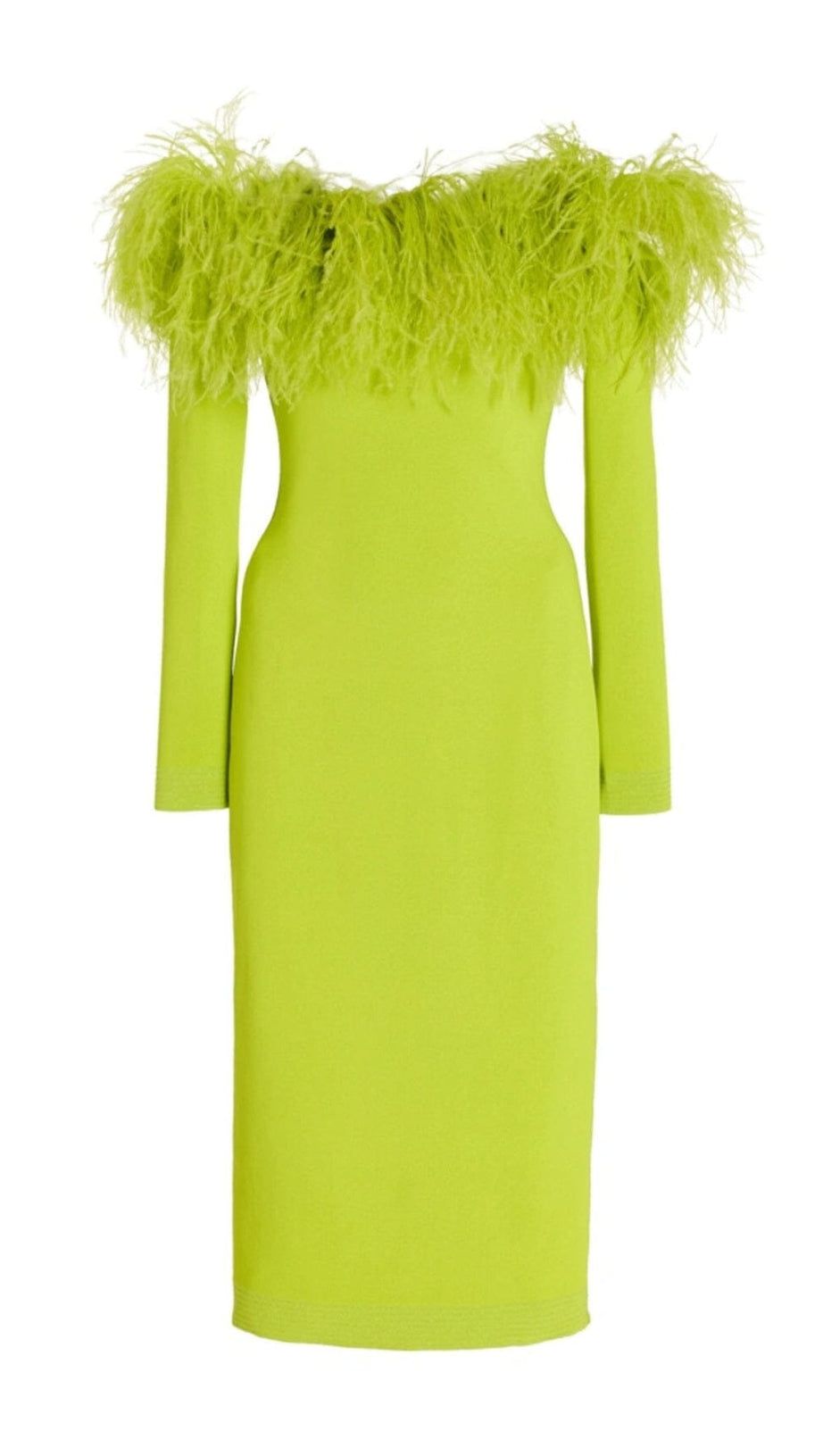 ABITO MIDI CON SPALLE SCOPERTE E PIUME