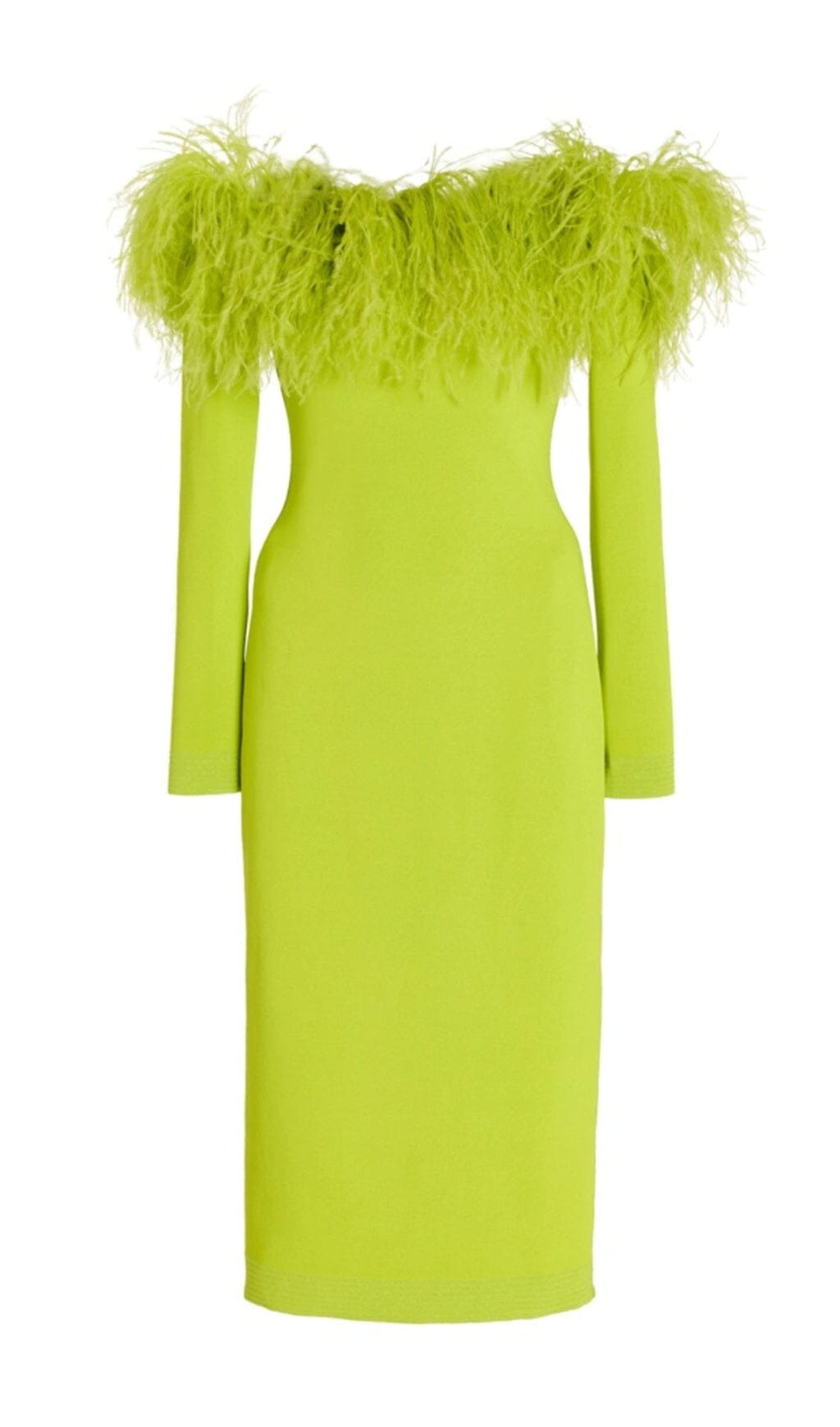 ABITO MIDI CON SPALLE SCOPERTE E PIUME
