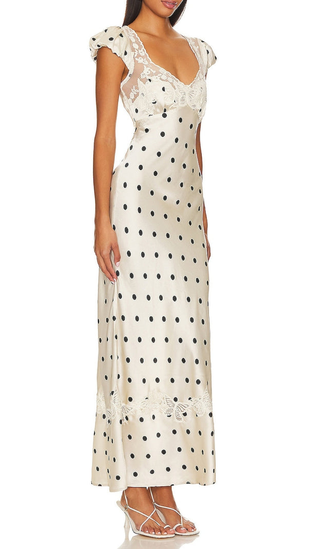 AIIZIE BUTTERFLY EMBELLISHED POLKA DOT CUTOUT MAXI DRESS - product image