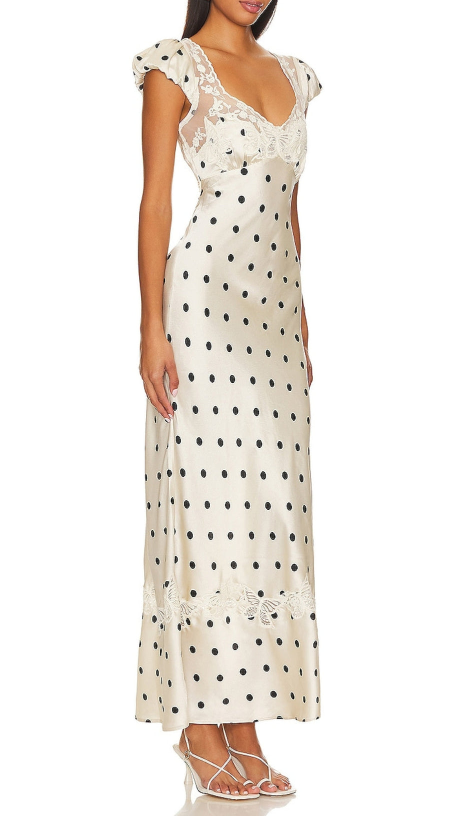 BUTTERFLY EMBELLISHED POLKA DOT CUTOUT MAXI DRESS