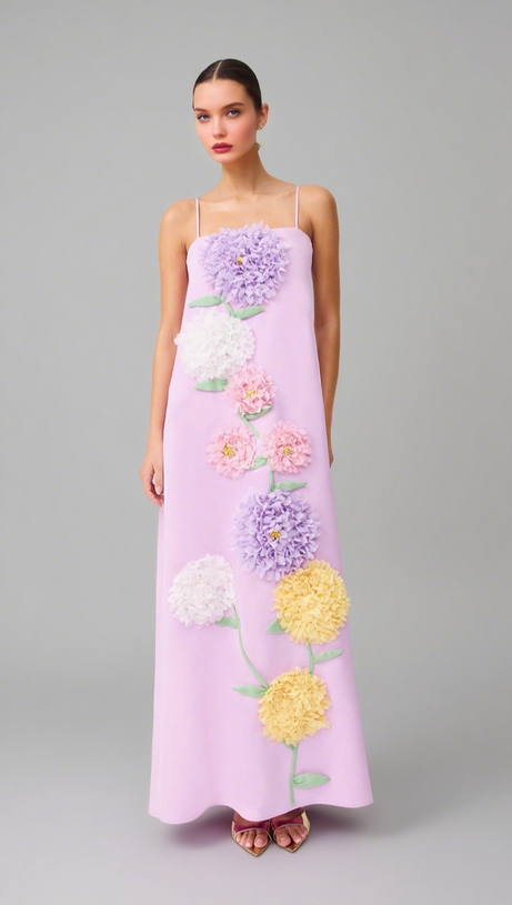 KRISTIN BUTTERCUP EMBROIDERED MAXI DRESS IN PURPLE